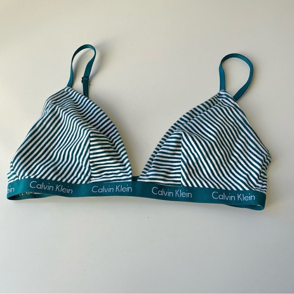 Calvin Klein Bralette Womens Large Cotton Lightly Lined Adjustable stripe